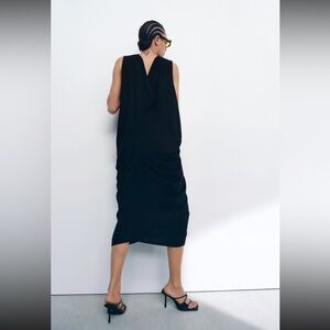Zara NWOT black draped dress with back detail